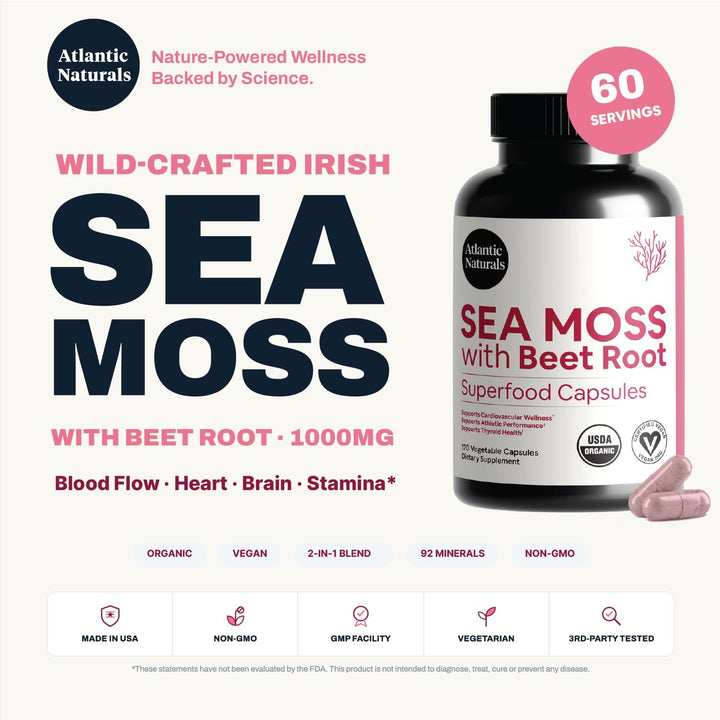 Atlantic Naturals Cápsulas de musgo marino con raíz de remolacha \u...