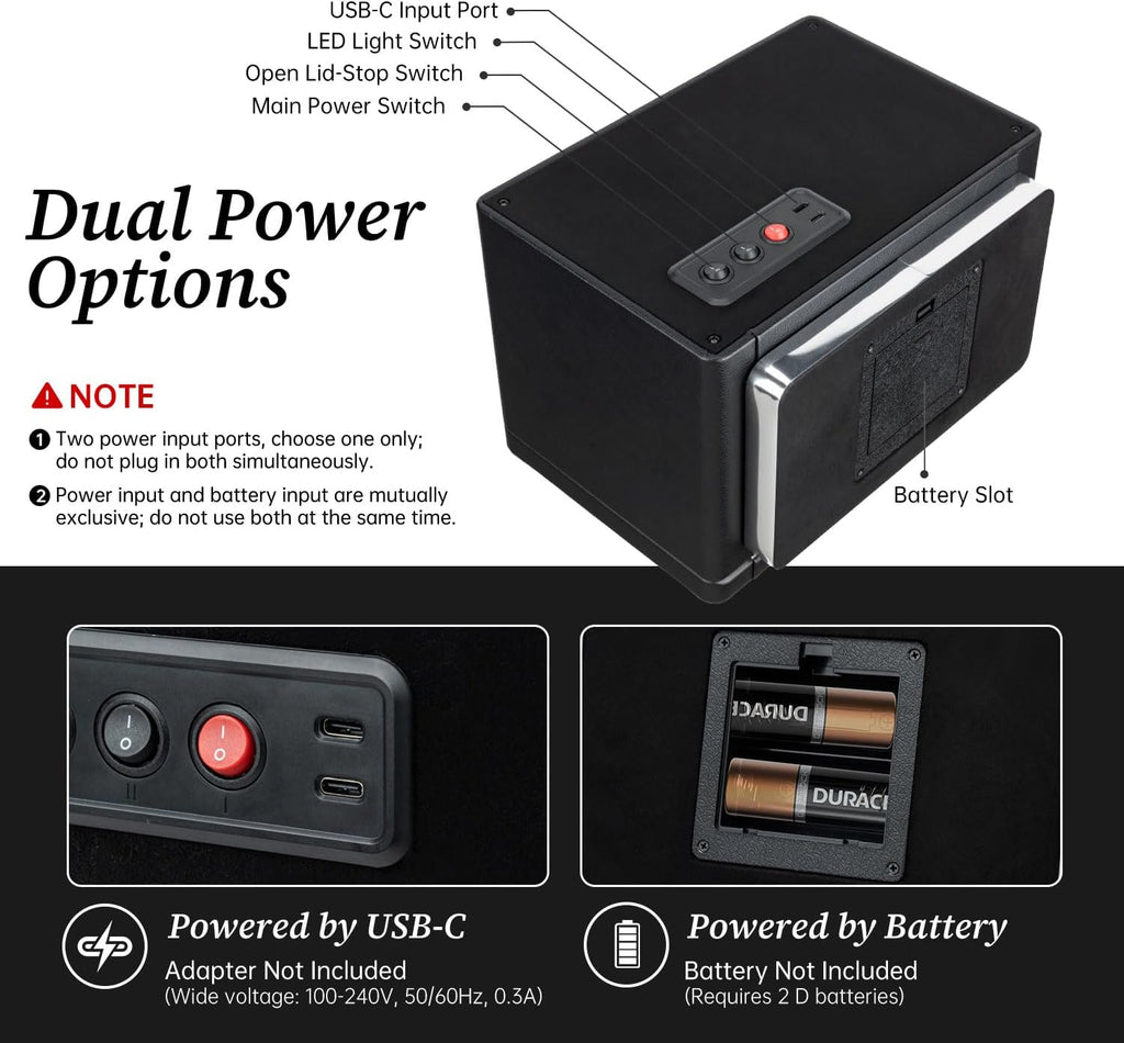 Mcbazel Enrollador de reloj para relojes automáticos, caja de bobinadora de reloj doble con luz LED, motor silencioso fabricado en Japón, regalo para hombre y mujer, negro