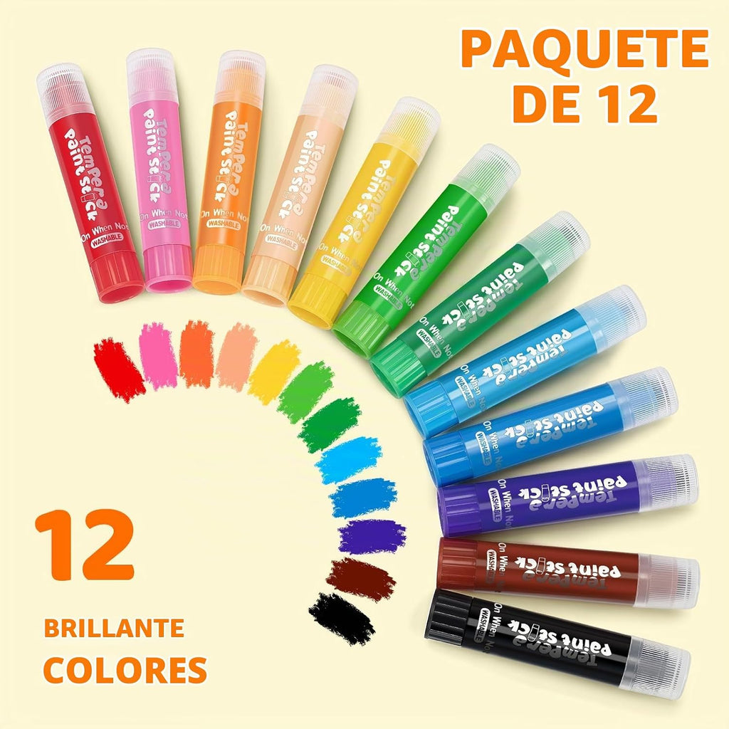 144 barras de pintura de témpera, palitos de pintura sólida lavables de 12
