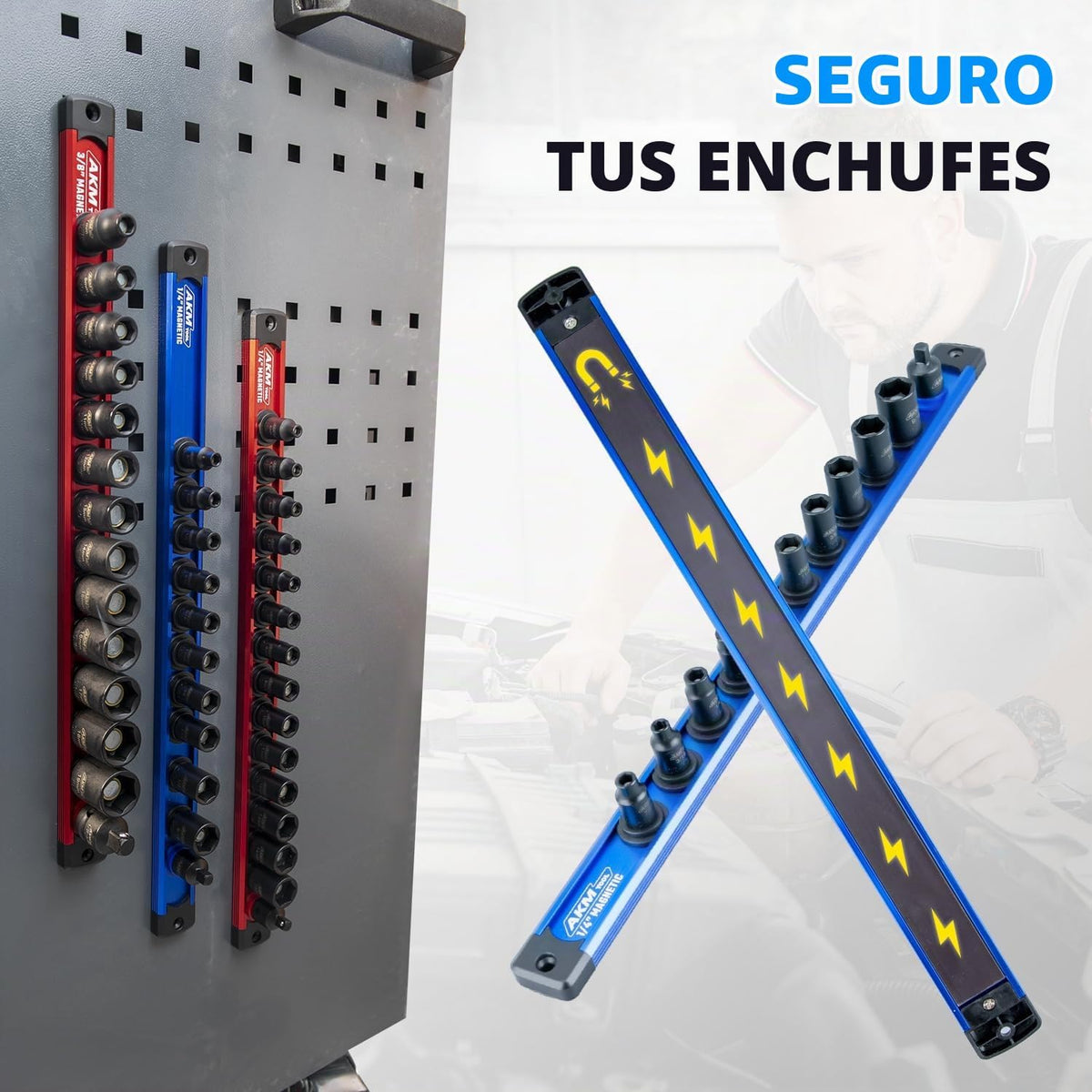 Juego de 1/4 de pulgada de dados magnéticos de impacto, 11 piezas SAE, 7/32"-9/16", 6 puntos, Cr-Mo, eje cuadrado, vasos magnéticos con adaptador, riel