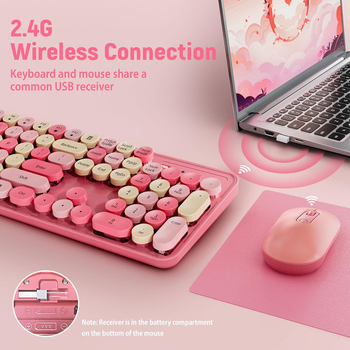 LIZRROT Combo de teclado y mouse inalámbricos, teclas redondas, tec...