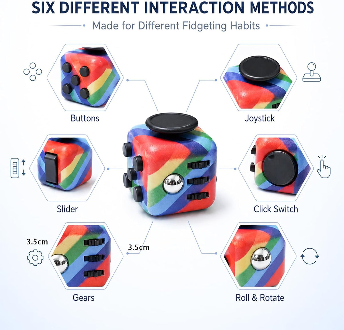 Paquete de 6 cubos sensoriales para adultos, juguetes sensoriales para aliviar la ansiedad de varios lados con modos silenciosos y audibles, cubo infinito, gadgets de mano para TDA/TDA/TDA/OCD