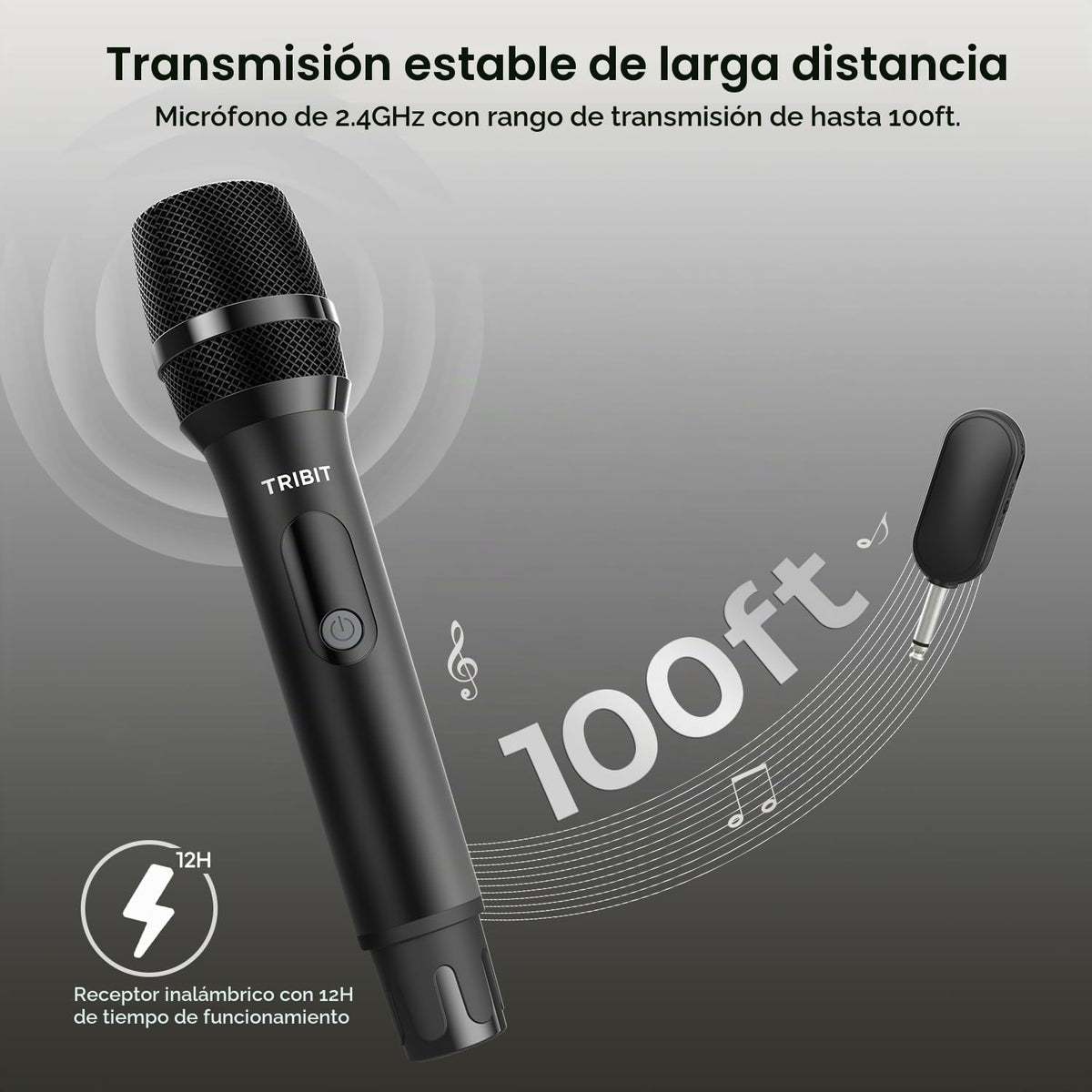 Tribit - Micrófono inalámbrico, sistema de micrófono dinámico inalámbrico de mano dual