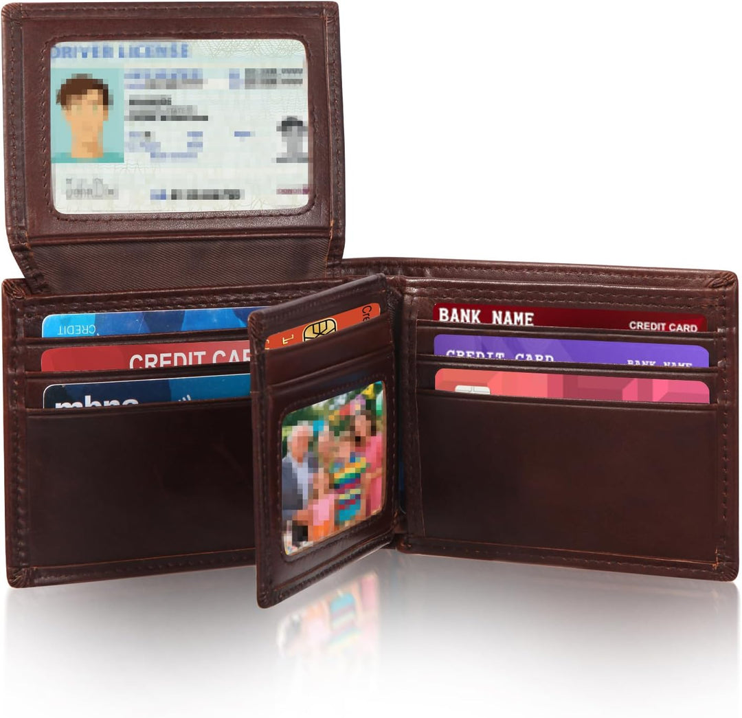Billetera de cuero plegable para hombre, de gran capacidad, bloqueo...