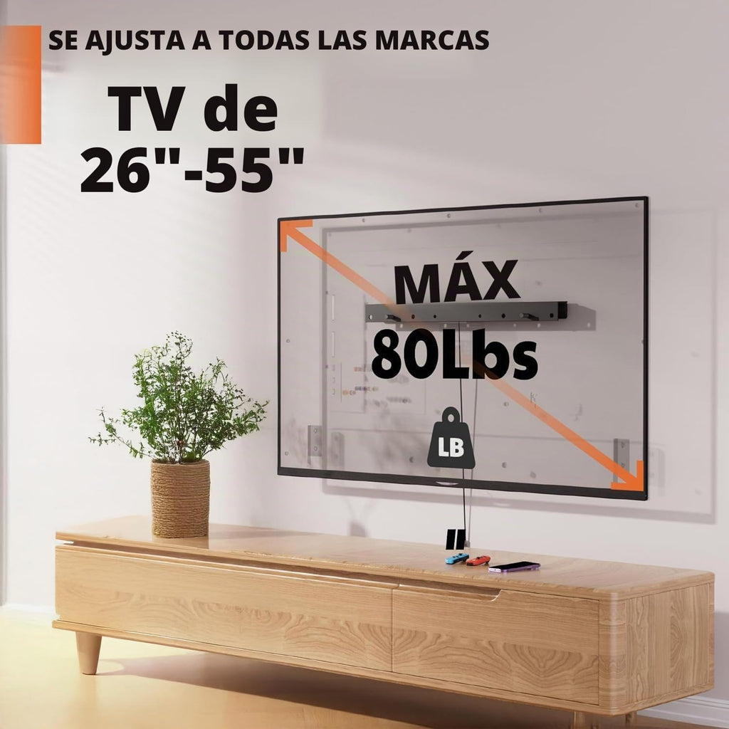 Soporte de pared para TV sin clavos, resistente para televisores de pantalla plana de 26 a 55 pulgadas, sin pernos, sin taladro, sin anclajes, fácil de instalar con todos los accesorios incluidos