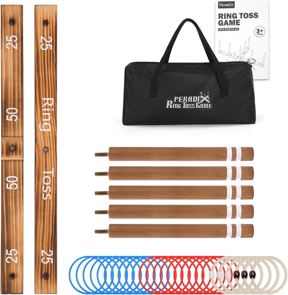 Peradix Juego de lanzamiento de anillos con 26 anillos y bolsa de