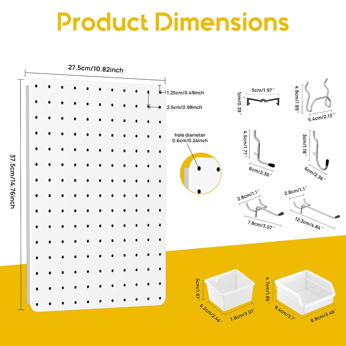 Kit organizador de tablero perforado, paquete de 6 paneles de metal de