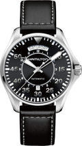 Hamilton Reloj casual automático suizo de acero inoxidable y cuero negro 'Khaki Aviation' para hombre (Modelo: H64615735), Tono-plateado, Vintage