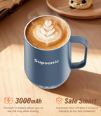 Supsonic - Taza de café autocalentable de 16 onzas, taza de café inteligente con calefacción más rápida de contacto directo de hasta 149 °F, juego de calentador de taza de café con apagado automático