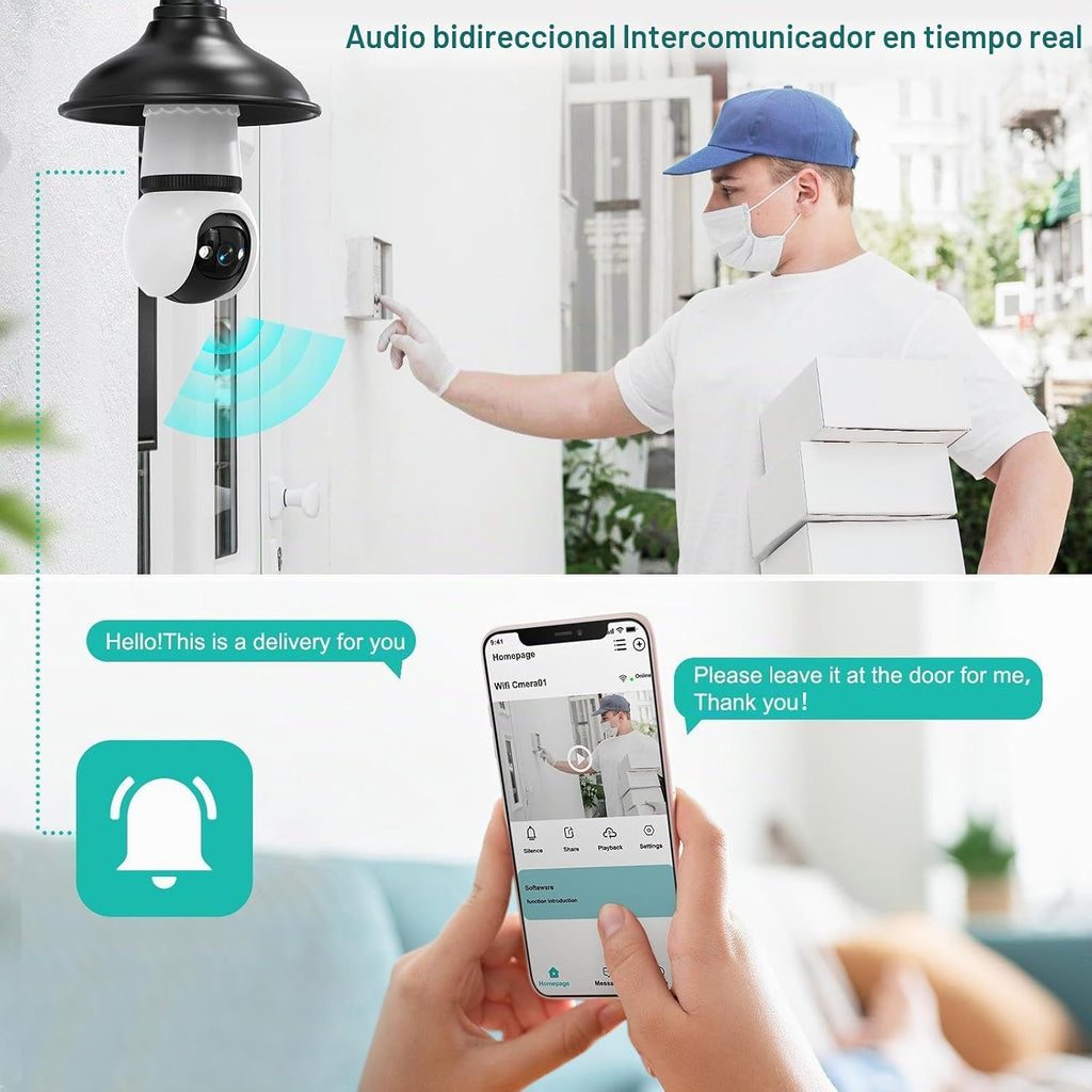 Lámpara Hawkray - Cámara de seguridad con bombilla de luz, paquete de 2, WiFi de doble banda de 2.4 GHz y 5 GHz, visión nocturna a todo color 2K, cámara inalámbrica de inclinación panorámica de 360° para