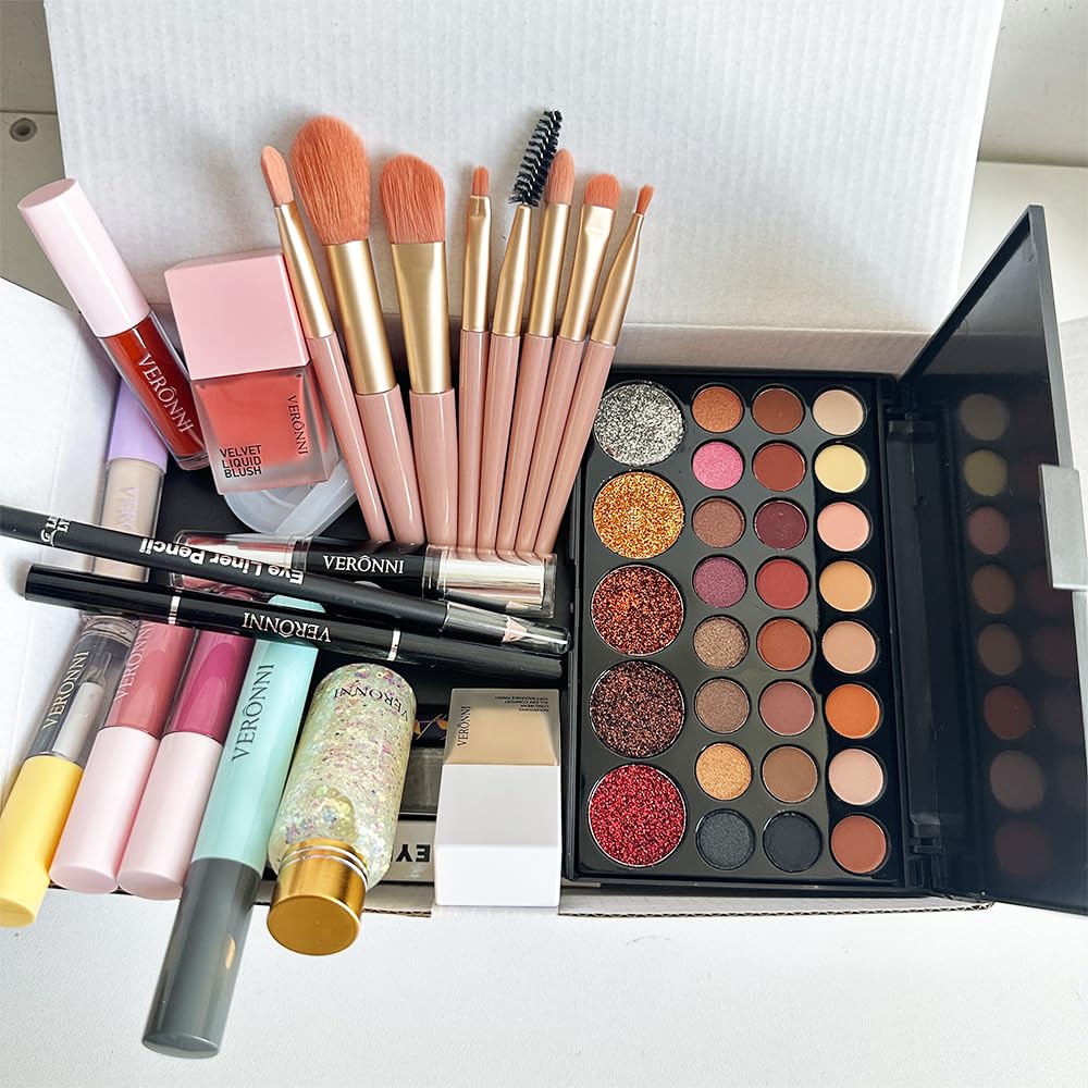 VERONNI Kit de maquillaje todo en uno, maquillaje de ojos y labios...