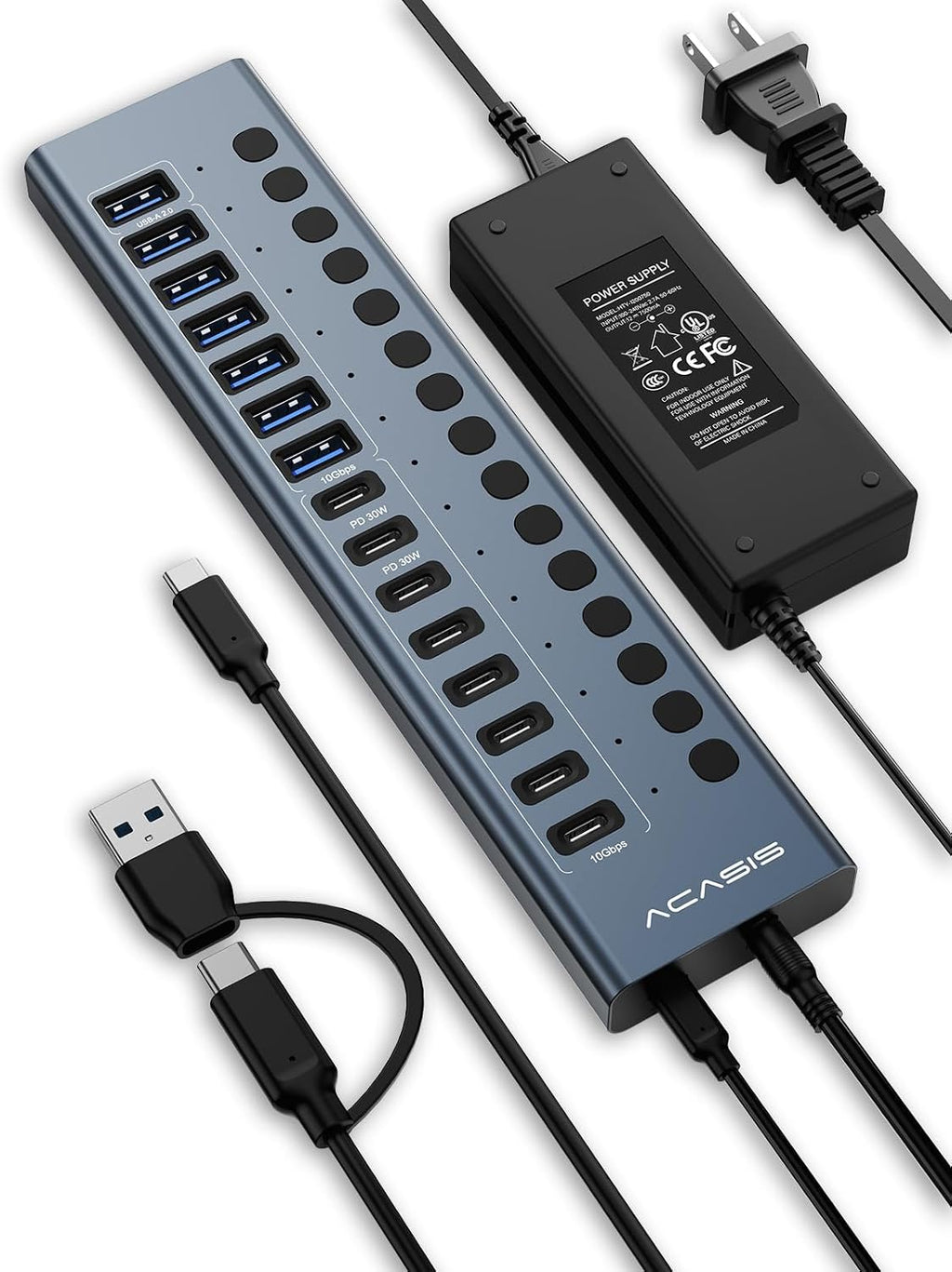ACASIS, hub USB 3.2 de 8 puertos, alimentado