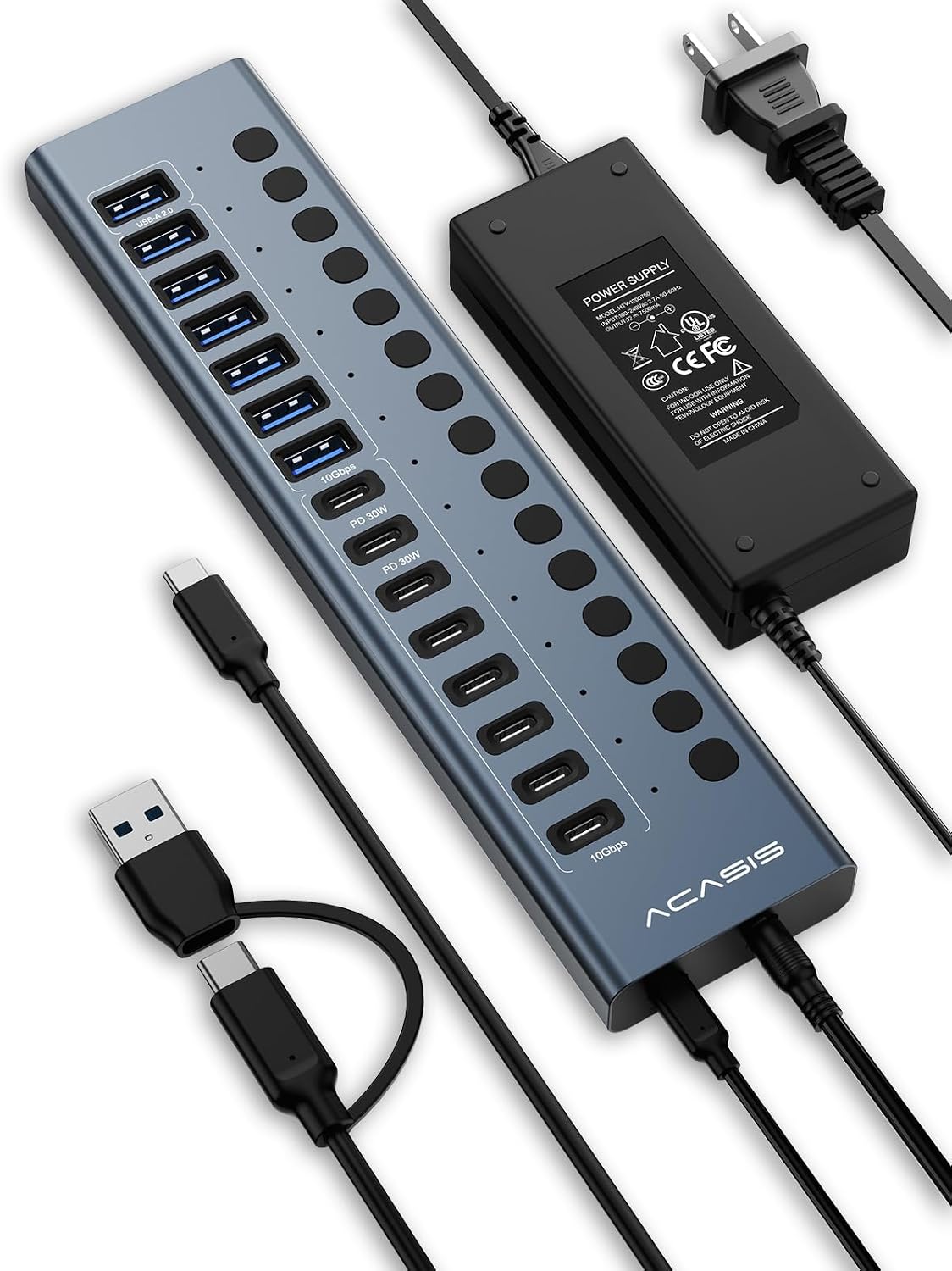 ACASIS, hub USB 3.2 de 8 puertos, alimentado