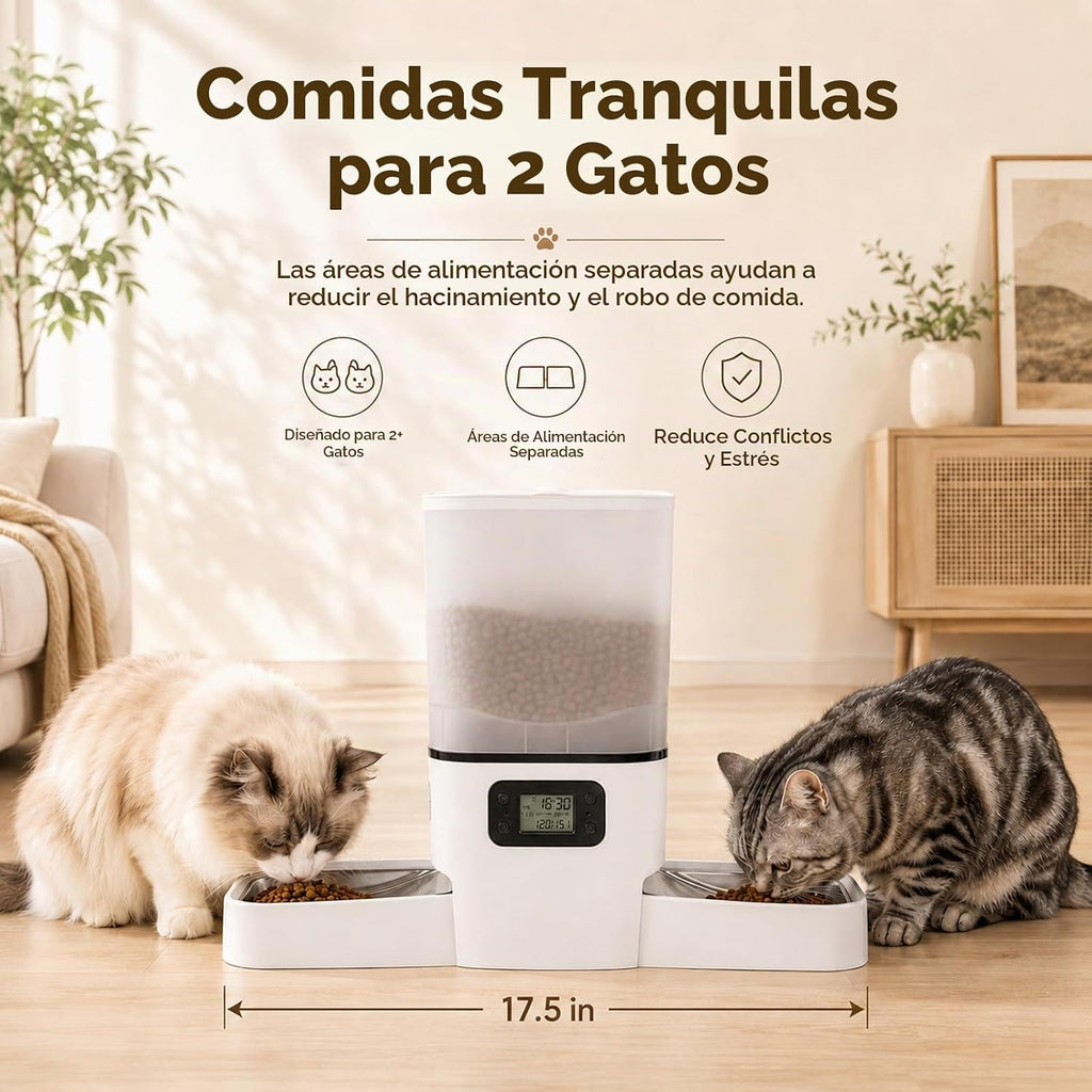 Comedero Automático para 2 Gatos y Perro Pequeño, 6L Gran Capacidad para Comida Seca