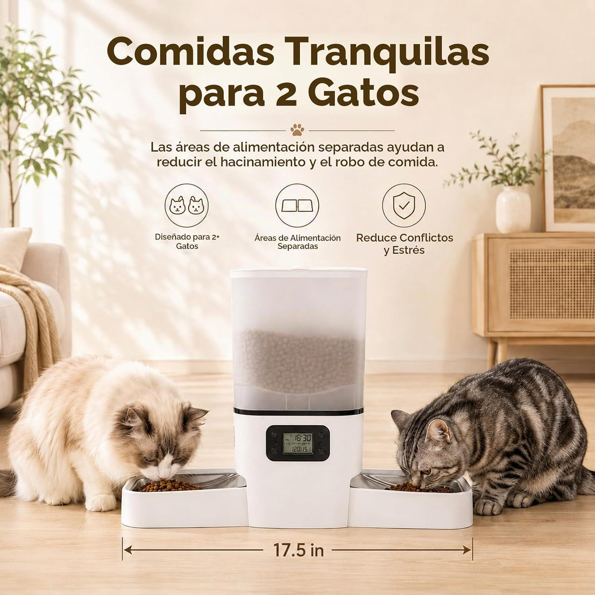 Comedero Automático para 2 Gatos y Perro Pequeño, 6L Gran Capacidad para Comida Seca