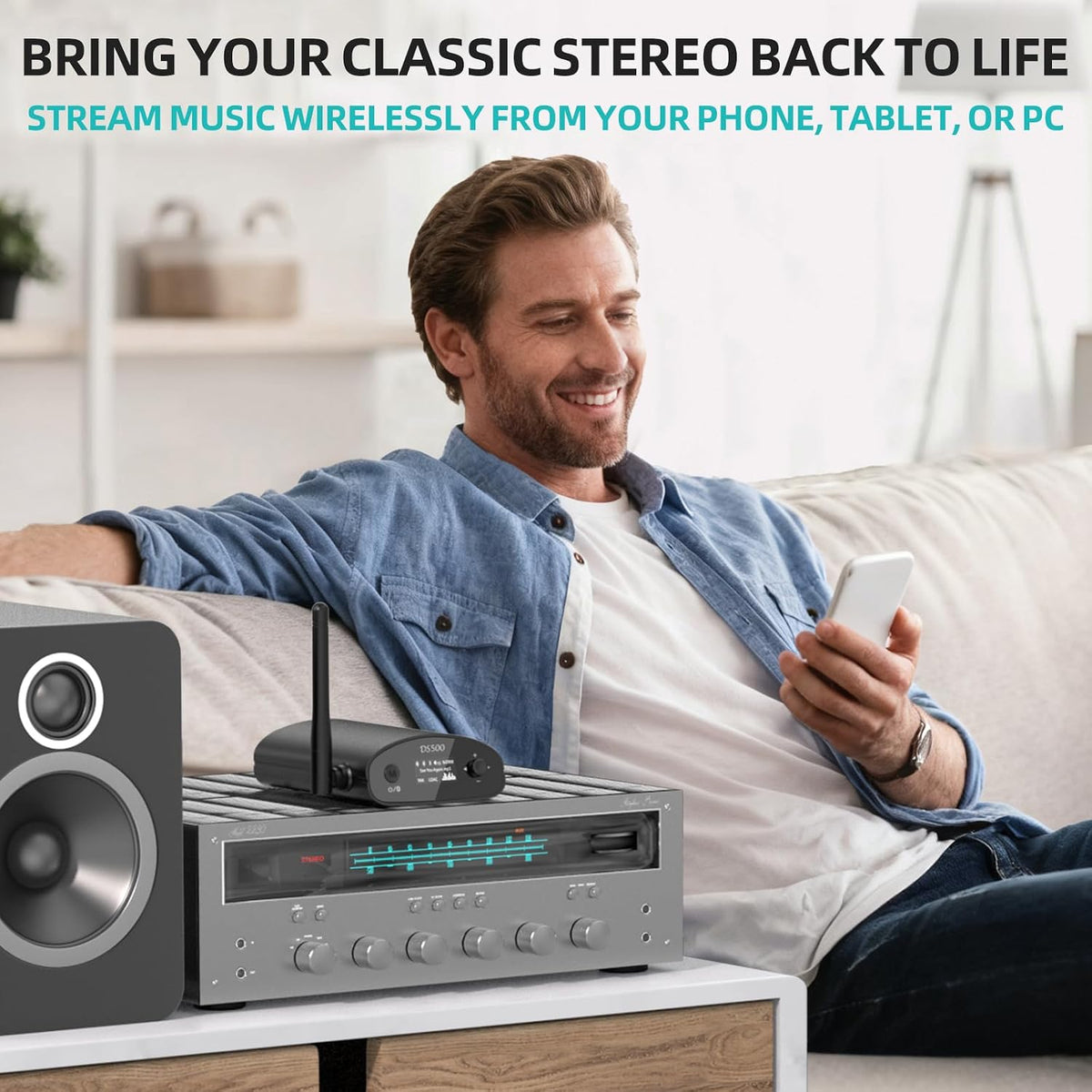 1Mii DS500 Receptor Bluetooth 5.3 de alta resolución, DAC audiófilo de 32 bits/384 kHz, LDAC sin pérdida y aptX HD, pantalla OLED, ecualizador integrado, salida RCA/óptica/coaxial para estéreo