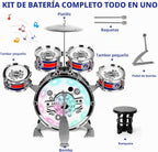 Set de Batería para Niños para Toddlers Edad 3+, Juguete de Tambores Musicales con Banco y Platillo