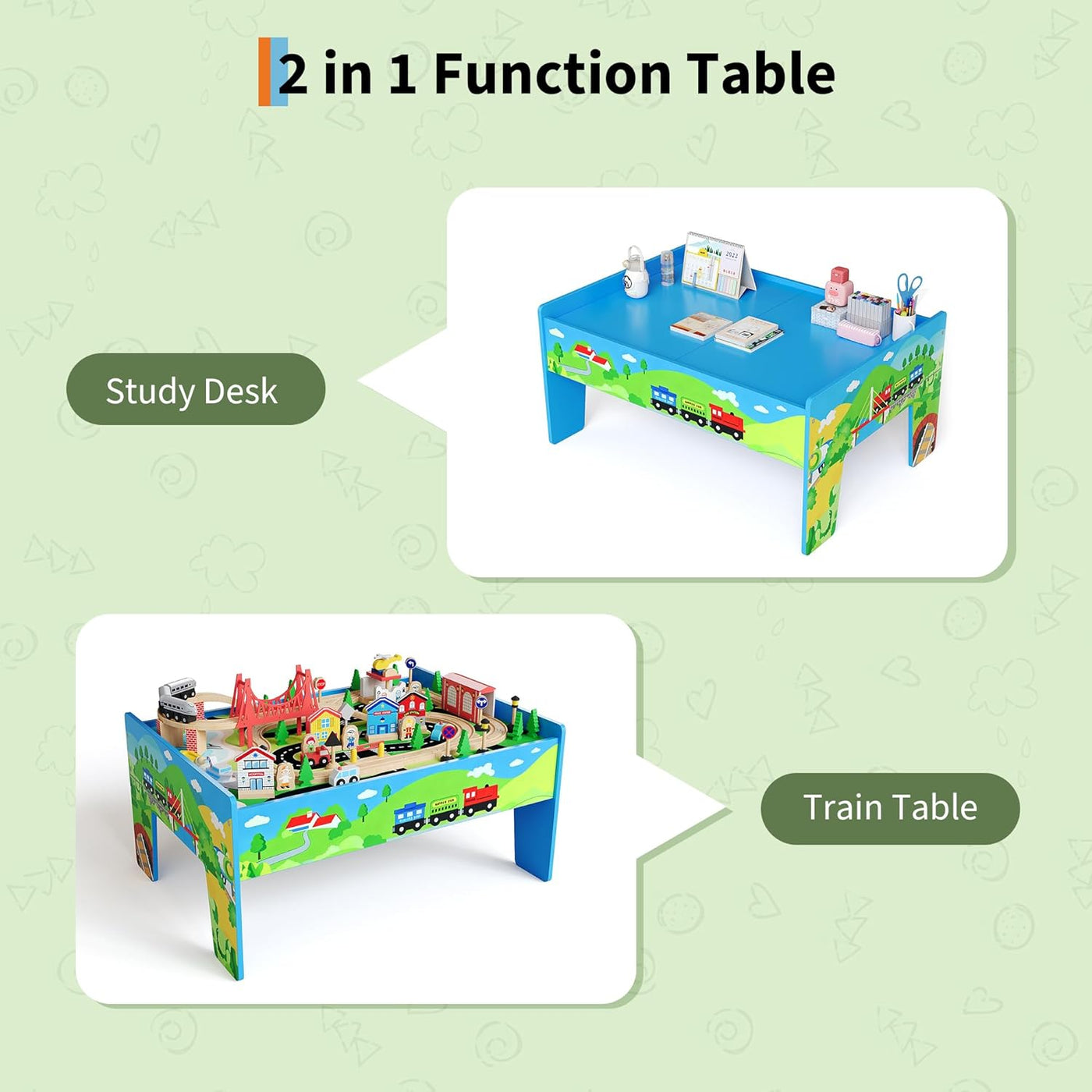 Mesa de tren 80 piezas de madera para niños con mesa