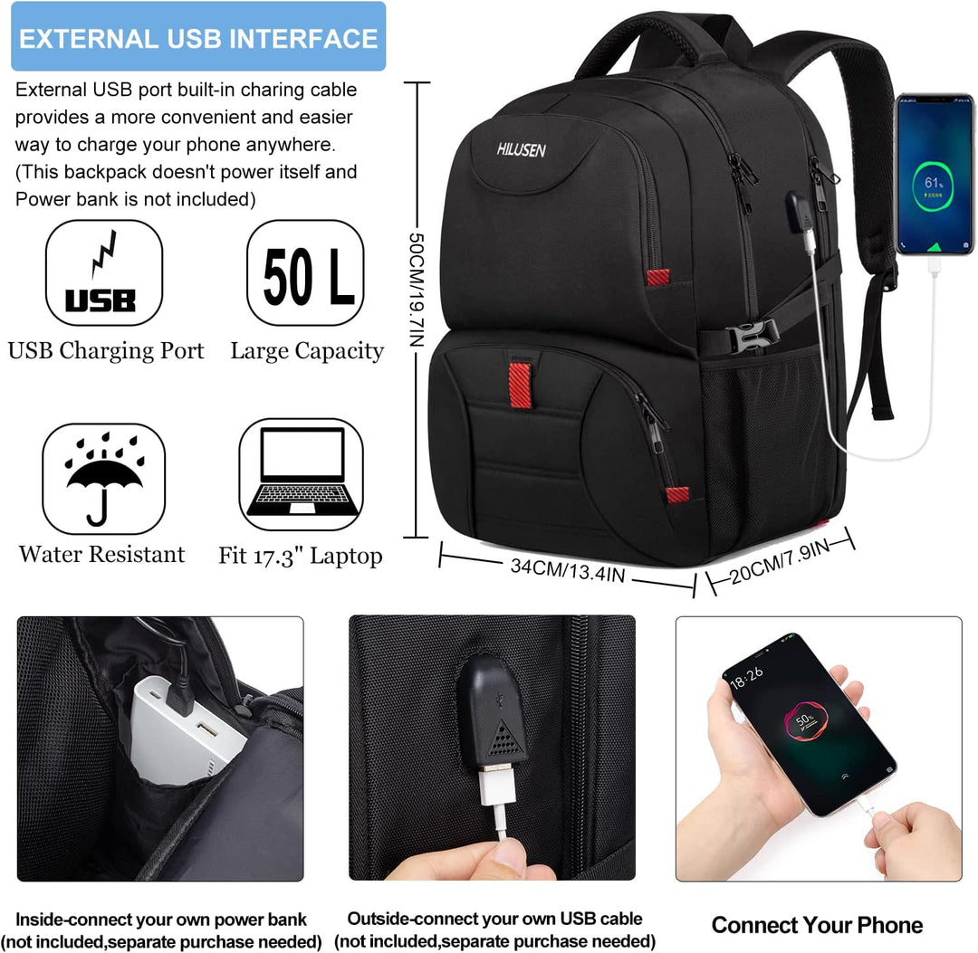 HILUSEN Mochila extra grande para hombres 50L, mochila con aislamie...