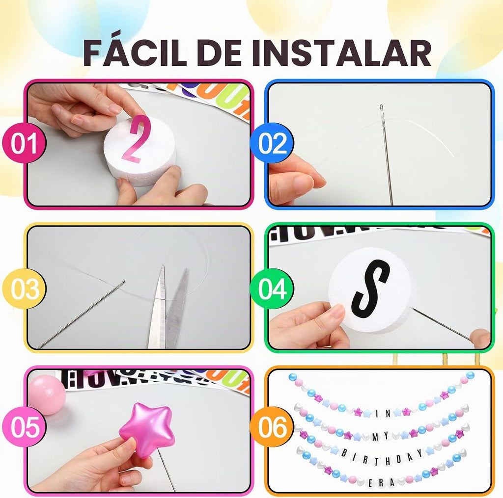 Kit de guirnalda de cumpleaños de pulsera gigante de la amistad con letras y bolas, pancarta personalizable para Navidad, boda, Kpop, decoración de fiesta de Año Nuevo, bolas de plástico, estrellas