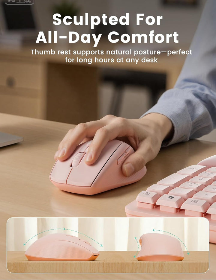 SABLUTE MA41 - Combo de teclado y mouse inalámbricos rosados, juego...