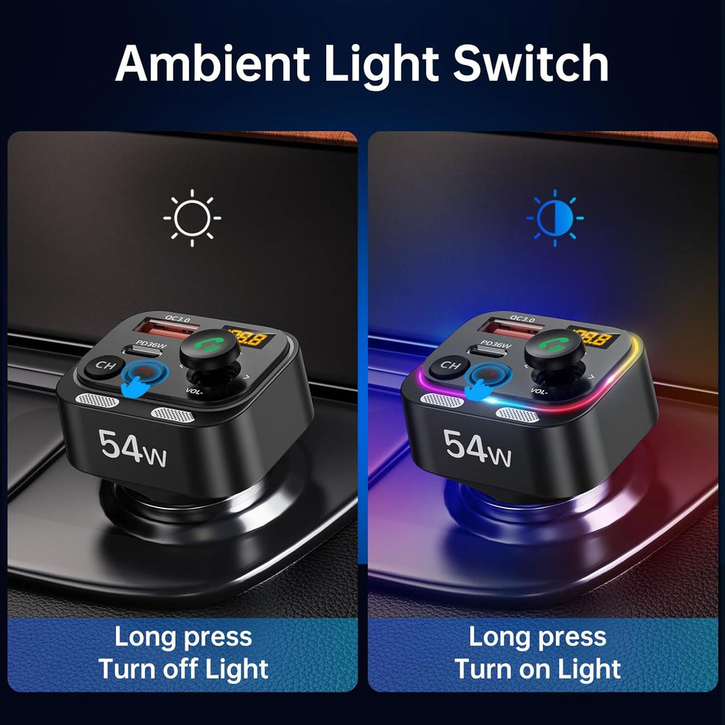 Syncwire Bluetooth 5.4 Transmisor FM Adaptador de coche 54W con interruptor