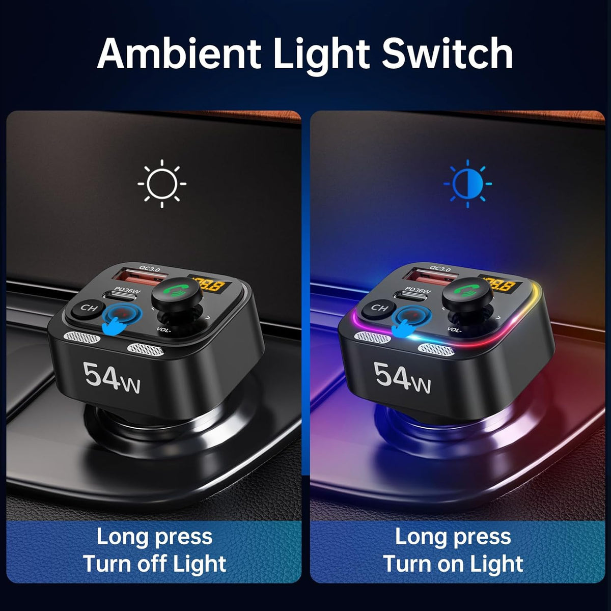 Syncwire Bluetooth 5.4 Transmisor FM Adaptador de coche 54W con interruptor