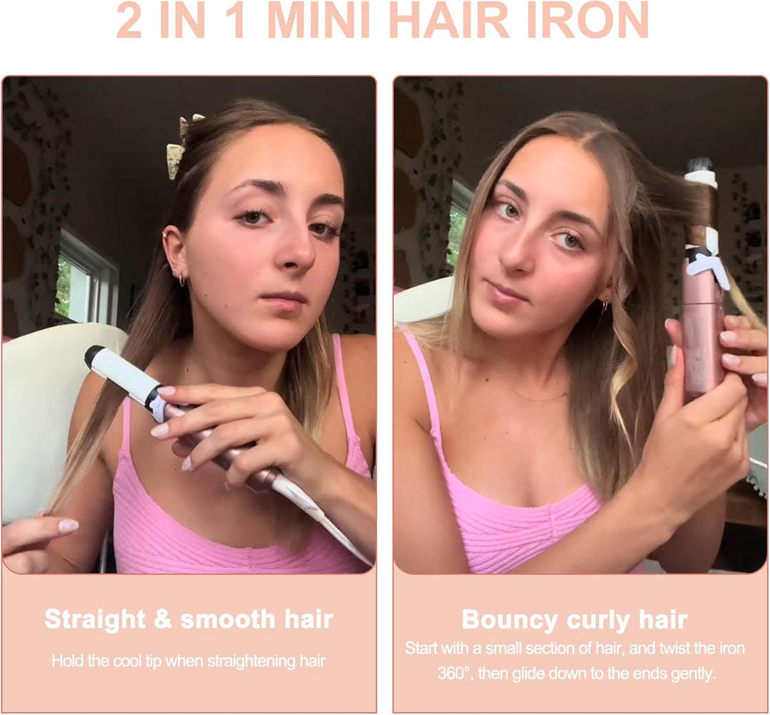 VAV Mini Plancha rizadora de pelo 2 en 1 de viaje, plancha plana de...