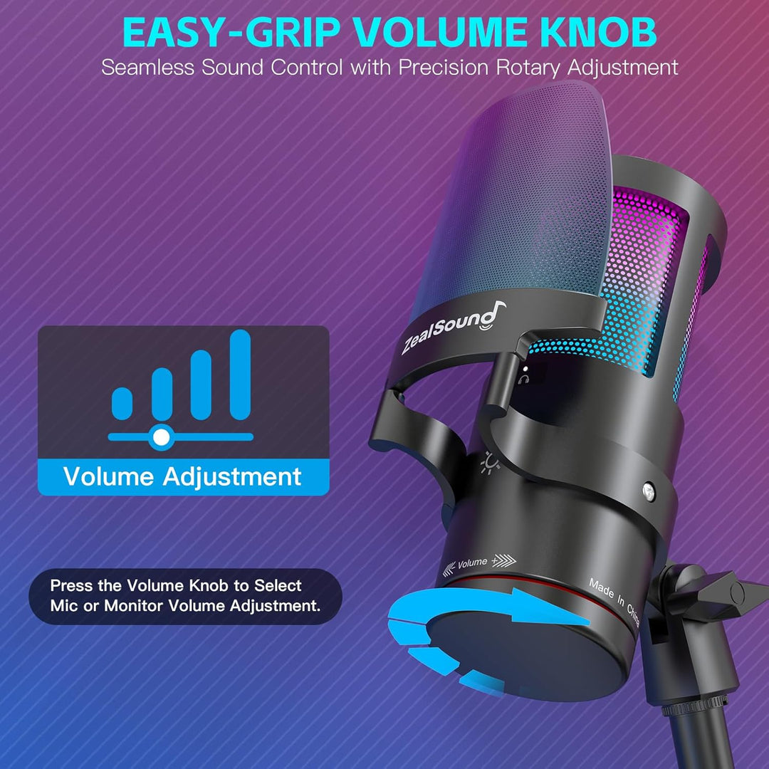 ZealSound Micrófono USB para Gaming, Micrófono Condensador con Canc...