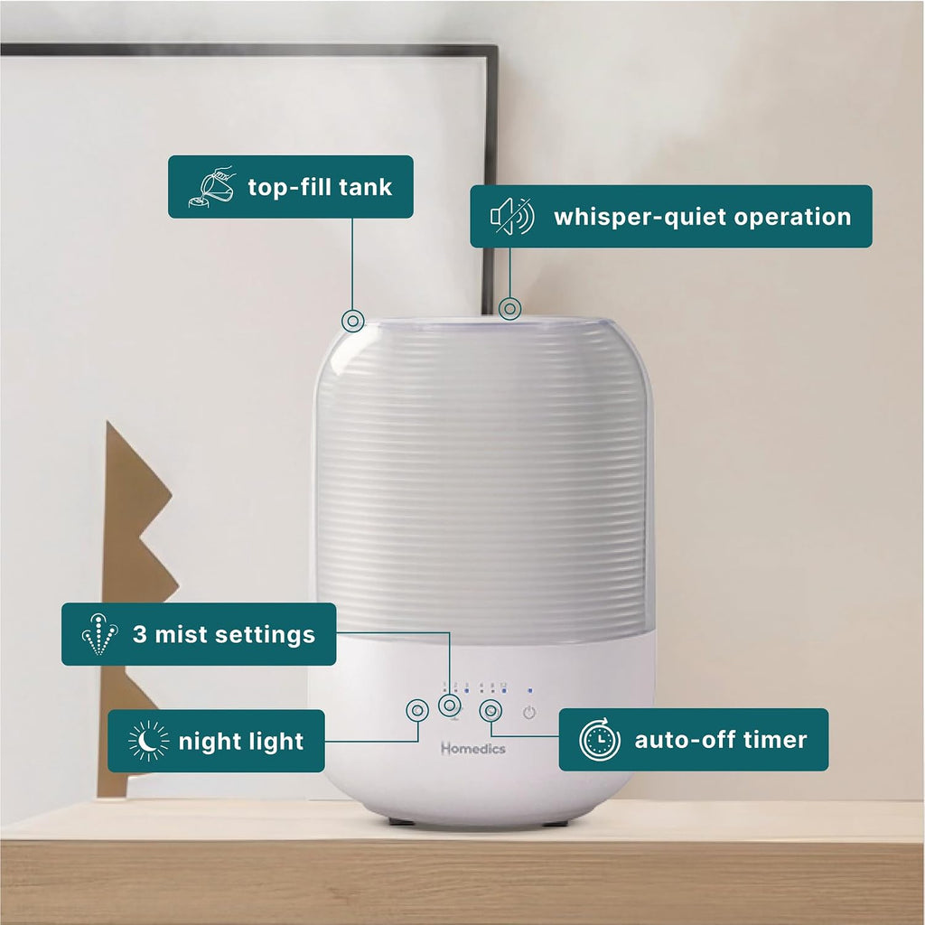 Homedics Humidificador ultrasónico de niebla fría, tanque de agua de