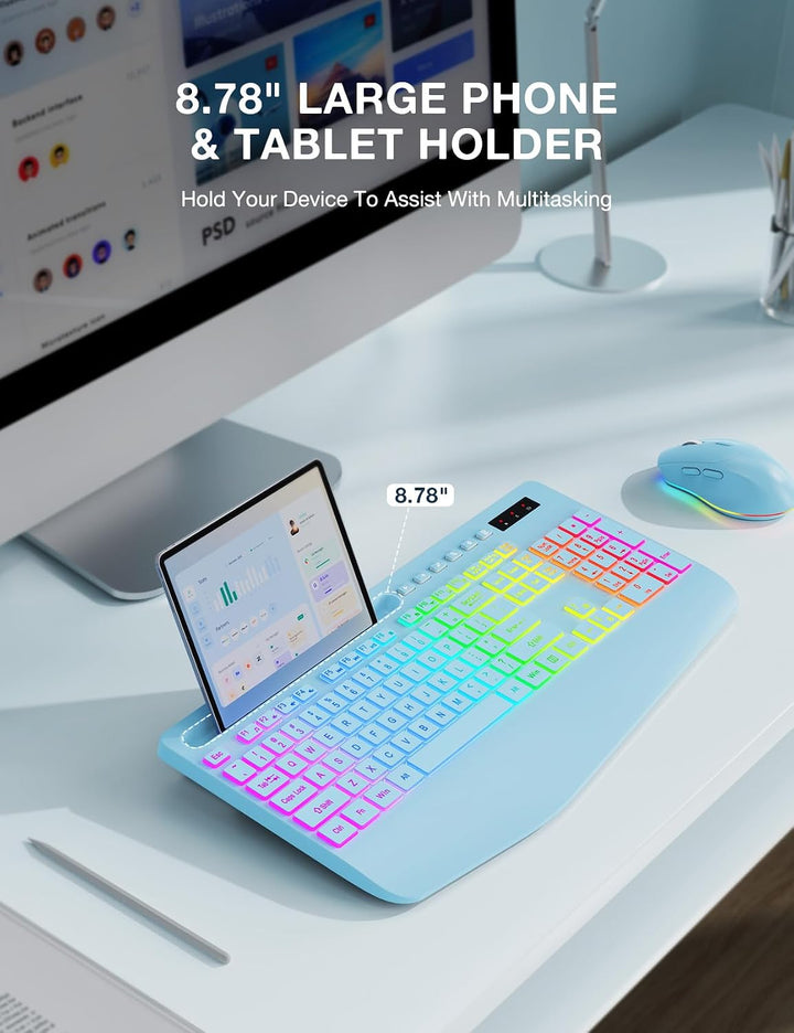 Combo de teclado y mouse inalámbricos, 9 efectos retroiluminados, r...