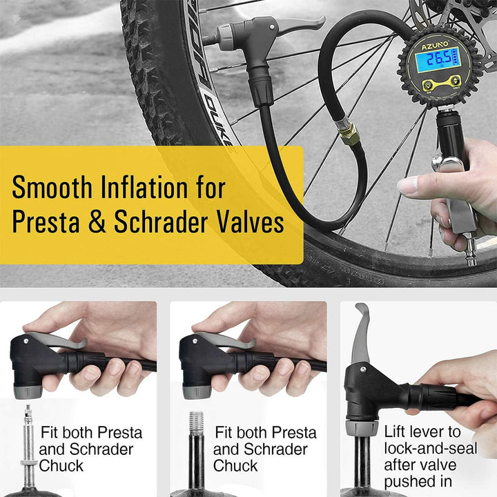 AZUNO Medidor digital de inflado de neumáticos de bicicleta con tip...