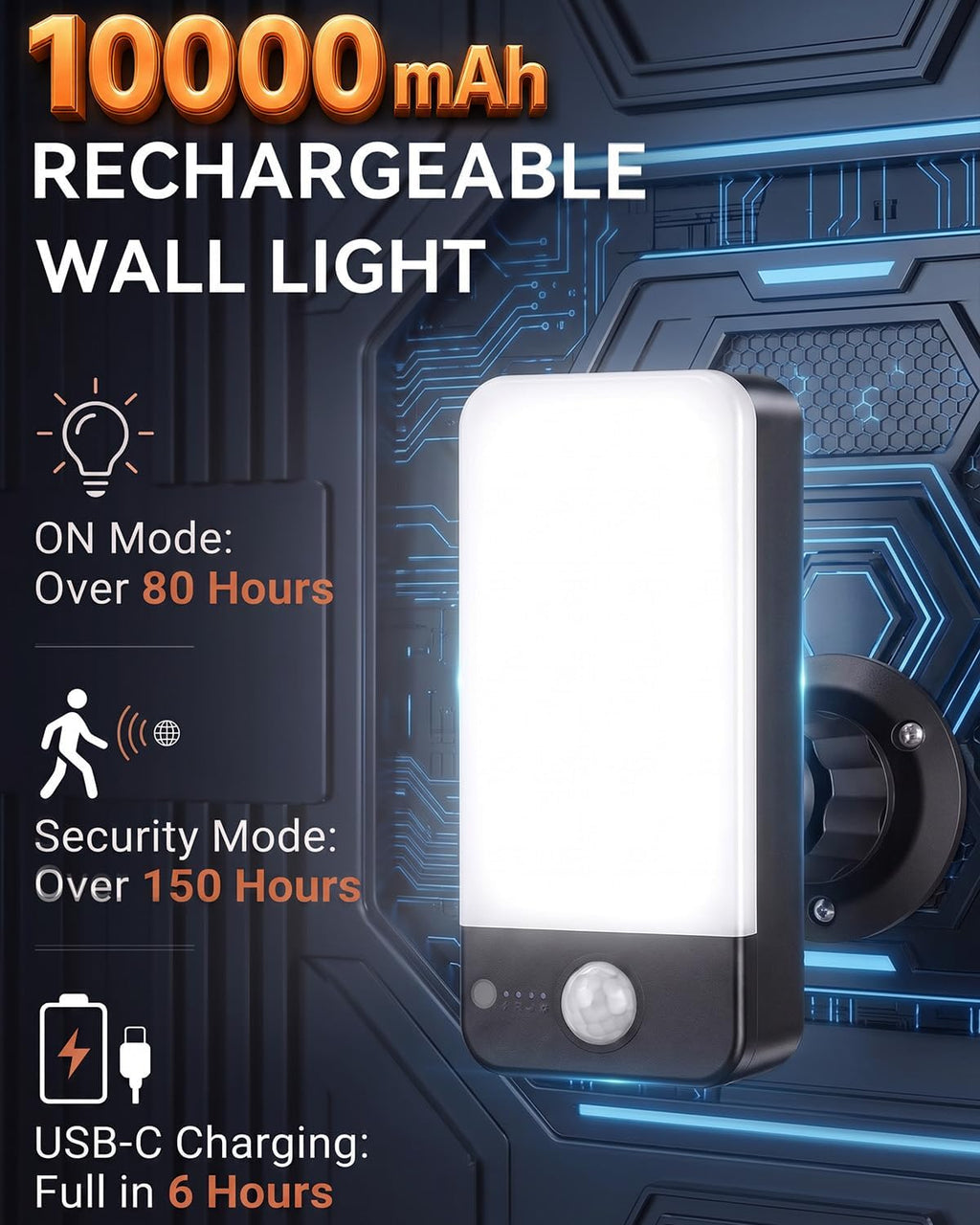 Luces de pared al aire libre con pilas, sensor de movimiento recargable de