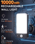 Luces de pared al aire libre con pilas, sensor de movimiento recargable de