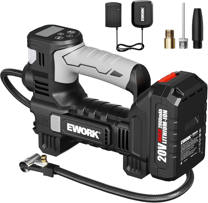 EWORK Inflador de neumáticos de 20 V, compresor de aire portátil, b...