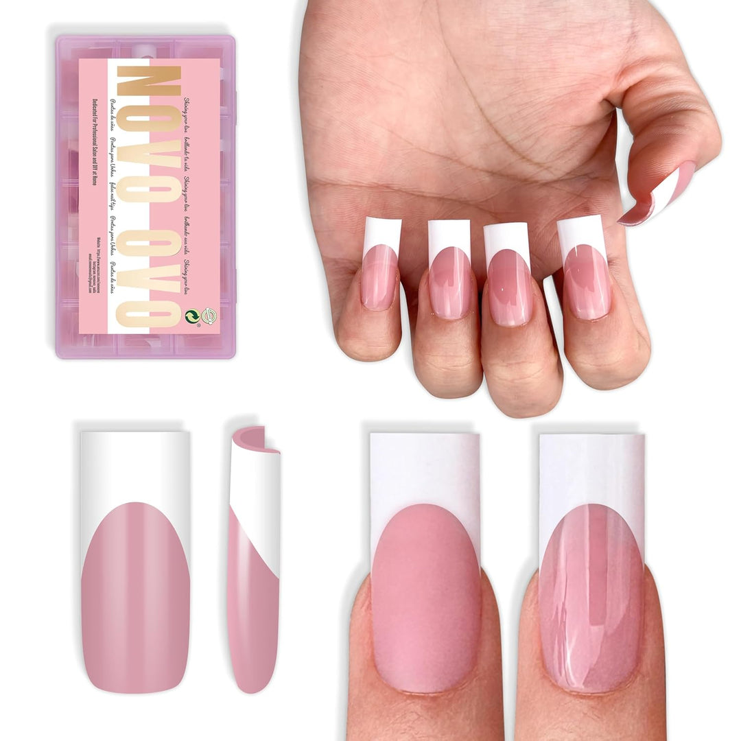 NOVO OVO Puntas de uñas postizas cuadradas blancas medianas y afila...