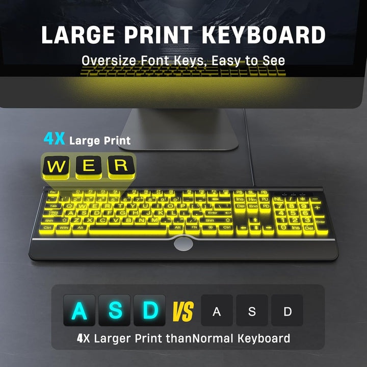 KOPJIPPOM Teclado de computadora retroiluminado con impresión grand...