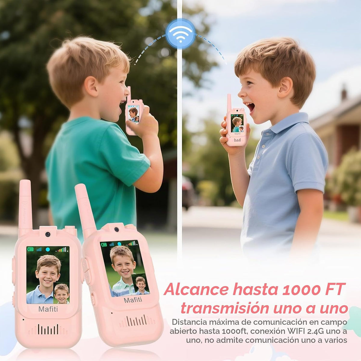 Mafiti Toys Walkie Talkies de Video para Niños 2 Paquetes Recargables de Larga Alcance