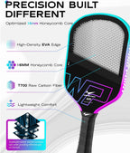 Warping Point Pala de pickleball Neon Gen 3, aprobada por UPA-A, fibra de carbono T700 cruda de triple capa, núcleo EdgeFusion de 16 mm, marco termoformado, giro a nivel de torneo, control y potencia