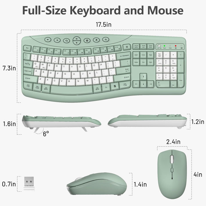 Combo de teclado y mouse inalámbricos, teclado curvo ergonómico sil...