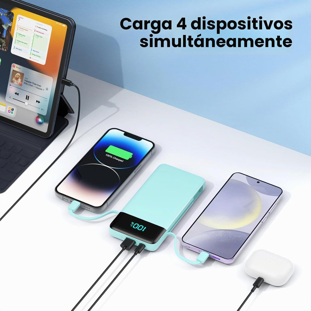 Cargador portátil para iPhone con cables integrados y enchufe de pa...