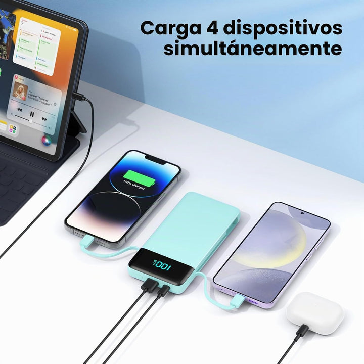Cargador portátil para iPhone con cables integrados y enchufe de pa...