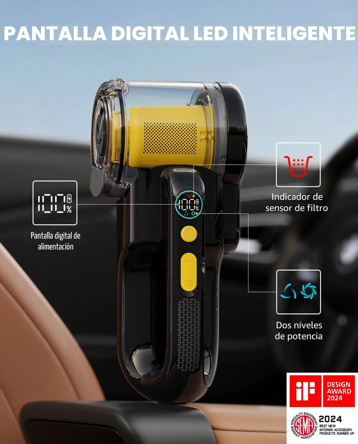 Fanttik Fold V10 APEX Pivot Cordless Car Vacuum, 17000Pa Handheld Vacuum Suction Power, Smart LED Display, Portable para Car Home Pet (Deluxe con Flexible Hose&Pet Brush)