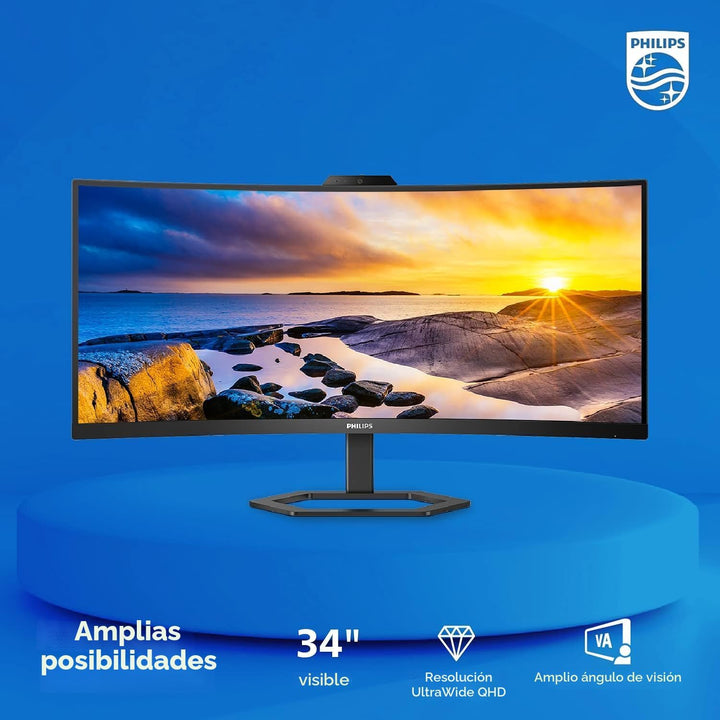 Philips 34E1C5600HE 34" Monitor UltraWide QHD 21:9 con Cámara W...