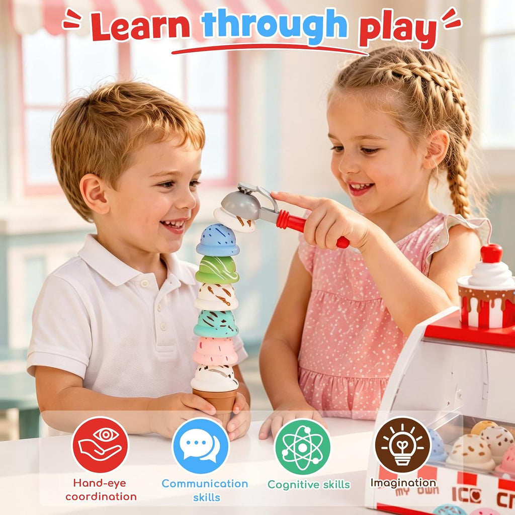 Lehoo Castle - Juguetes de helado para niños pequeños de 3 a 5 años, juguetes para niñas de 3 años en adelante, juego de helado para niños de 2 a 4 años, juego de tienda de helados, regalo para niños