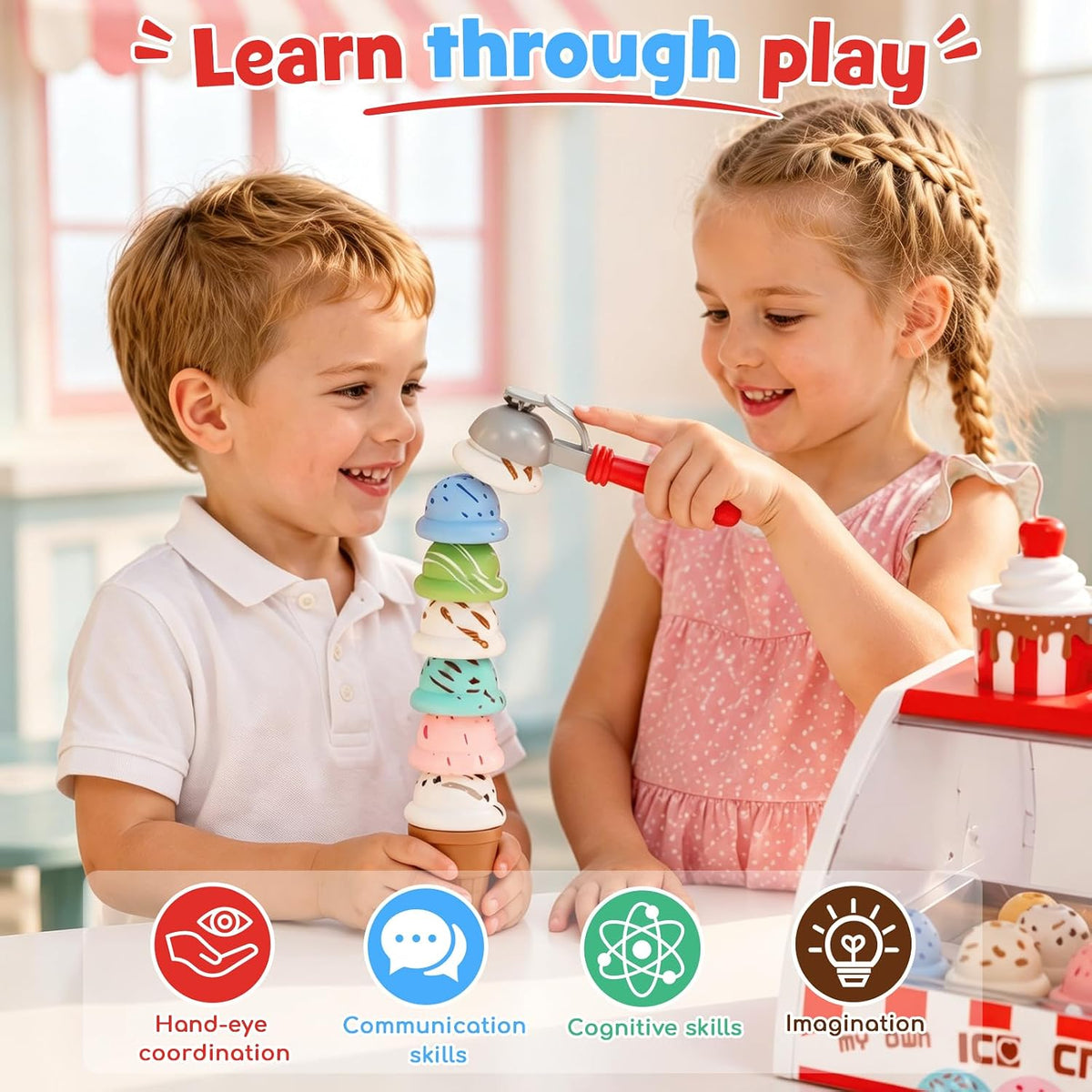 Lehoo Castle - Juguetes de helado para niños pequeños de 3 a 5 años, juguetes para niñas de 3 años en adelante, juego de helado para niños de 2 a 4 años, juego de tienda de helados, regalo para niños