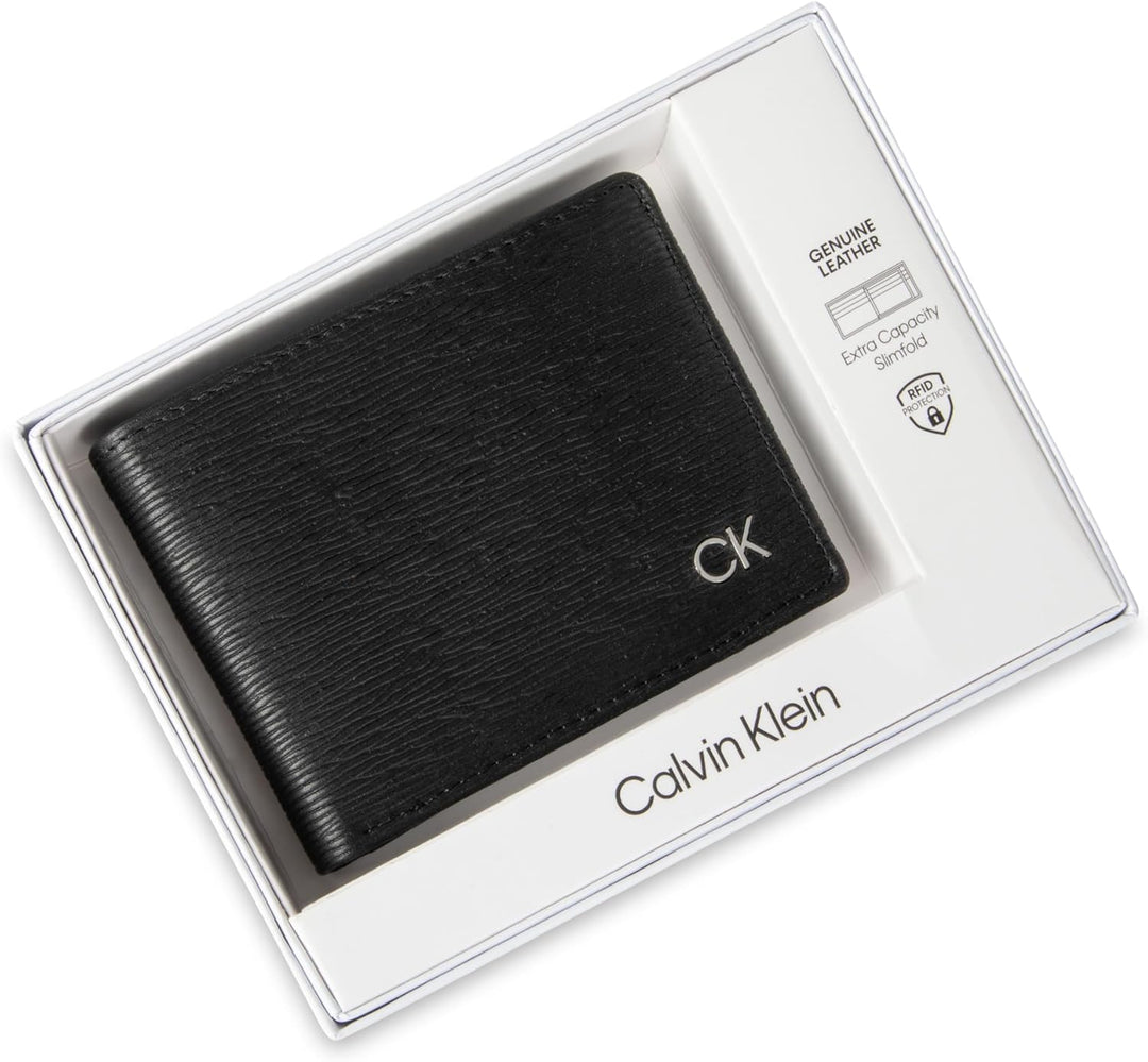 Calvin Klein Billetera plegable minimalista de piel RFID para hombr...