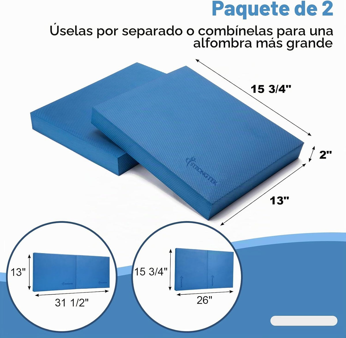 StrongTek Almohadilla de equilibrio profesional de espuma para ejercicios, 15.8 x 13 x 2 pulgadas, rodillera de espuma TPE de alta densidad, antideslizante y resistente al agua, para entrenamiento de