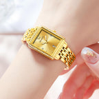 OLEVS Reloj de mujer de oro de acero inoxidable, reloj de cara cuadrada pequeña con decoración de diamantes, reloj de vestir de cuarzo analógico de lujo para mujer, reloj de pulsera impermeable con