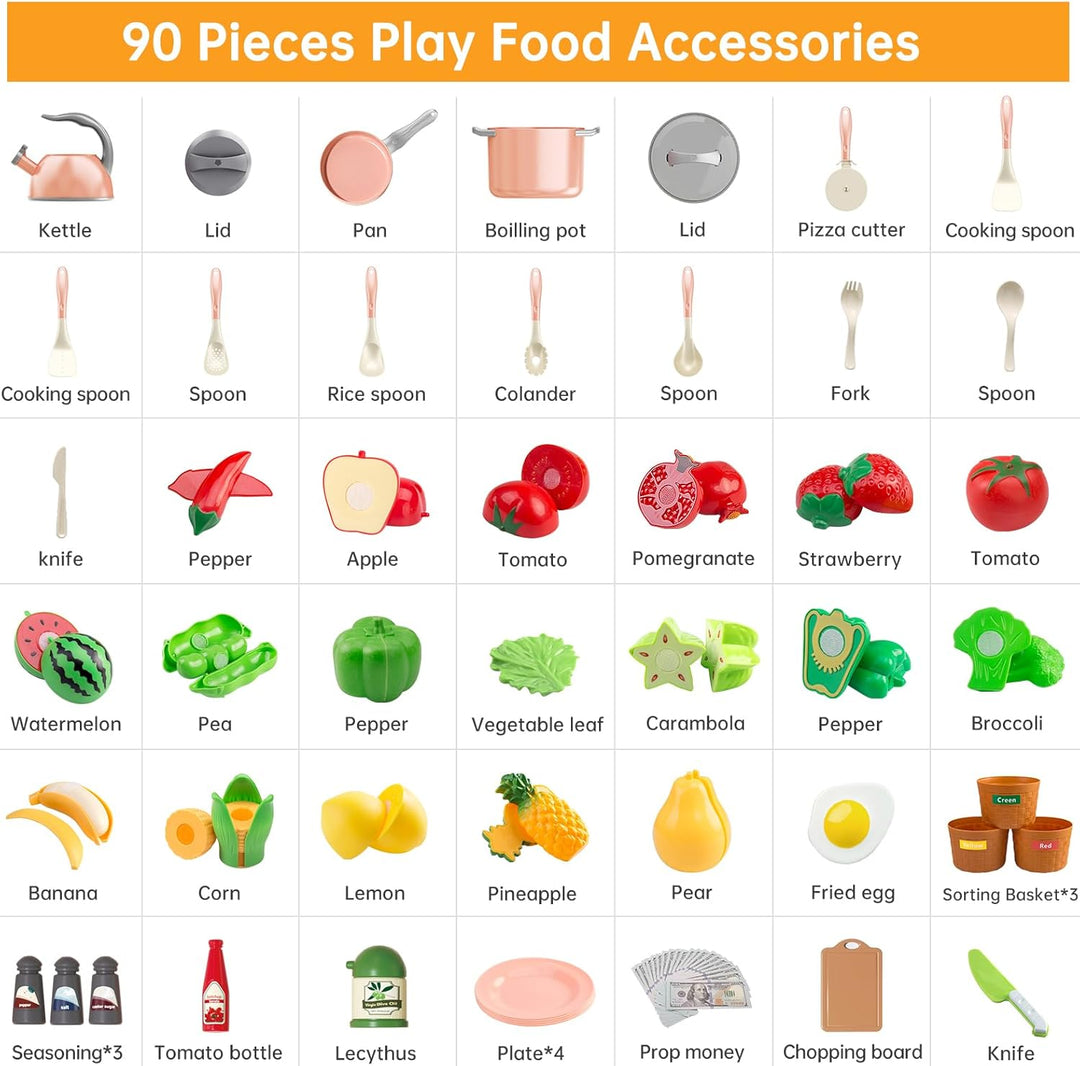 Juego de 90 accesorios de cocina, cocina de simulación con ollas, s...